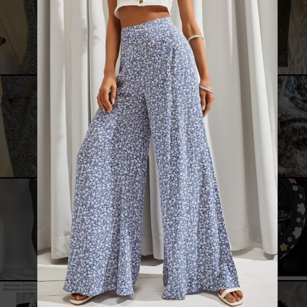 ✿ SHEIN Ditsy Floral Wide Leg Pants